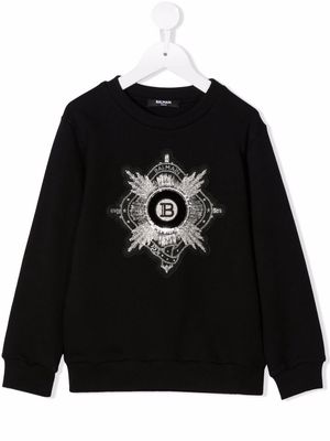 Balmain Kids logo-embroidered cotton sweatshirt - Black