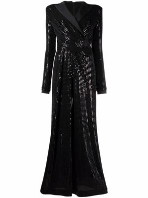 Talbot Runhof suit-style sequined jumpsuit - Black