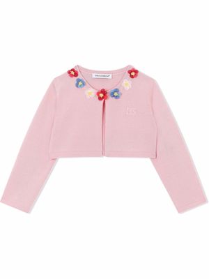 Dolce & Gabbana Kids floral-applique knit cardigan - Pink