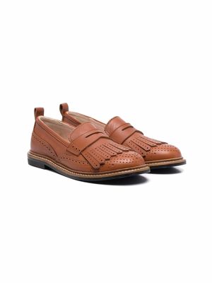 Chloé Kids fringed brogue-detail leather loafers - Brown