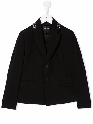 Versace Kids intarsia collar logo blazer - Black