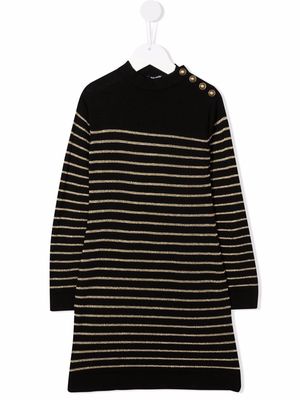 Balmain Kids sparkle-knit striped dress - Black