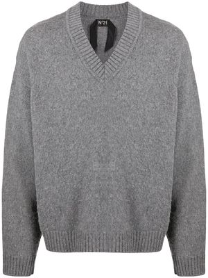 Nº21 V-neck knitted relaxed-fit jumper - Grey