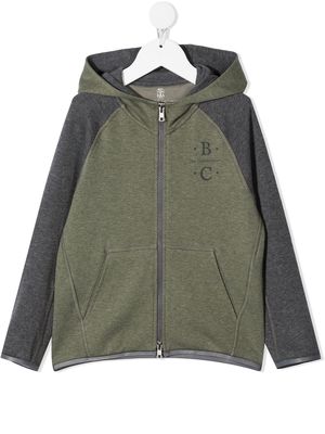 Brunello Cucinelli Kids logo zipped hoodie - Green
