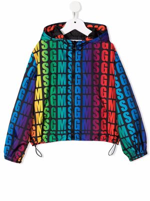 MSGM Kids logo-print hooded jacket - Black