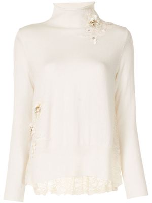 Onefifteen floral-lace knitted jumper - White