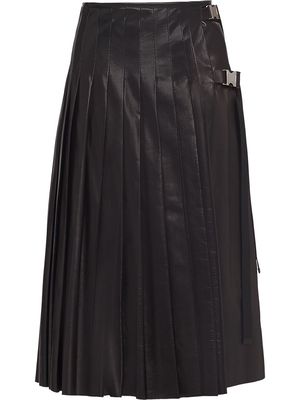 Prada pleated leather midi-skirt - Black