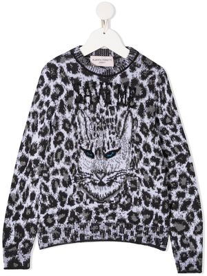 Alberta Ferretti Kids leopard print knitted jumper - Grey
