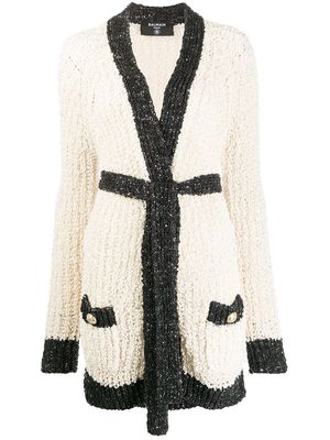 Balmain sequin detail open knit cardi-coat - Neutrals