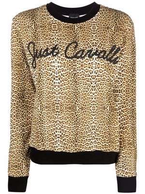 Just Cavalli leopard-print cotton long hoodie - Neutrals