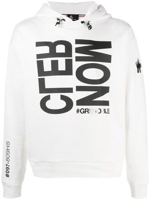Moncler Grenoble logo print rib-trimmed hoodie - White