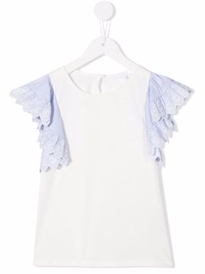 Chloé Kids ruffle-trim logo-embroidered T-shirt - White