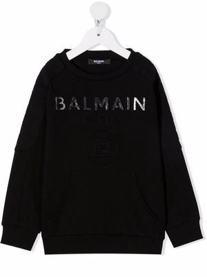 Balmain Kids debossed logo cotton sweatshirt - Black