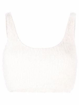 Self-Portrait fluffy cropped knitted top - White