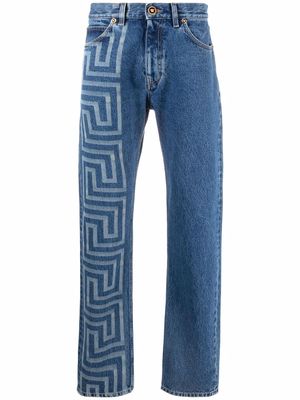 Versace Greca-print straight-leg jeans - Blue