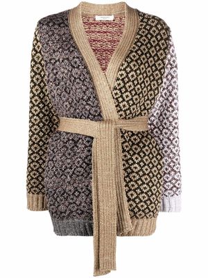 Charlott belted intarsia knit wool cardigan - Brown