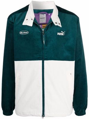 PUMA logo-embroidered colour-block sports jacket - Green