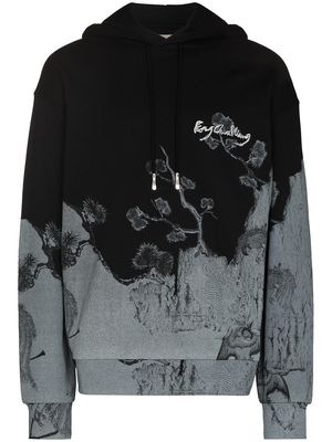Feng Chen Wang floral landscape-print hoodie - Black