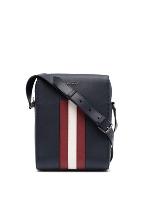Bally stripe-detail pebbled-leather messenger bag - Blue