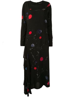 Yohji Yamamoto asymmetric circle-print shift dress - Black