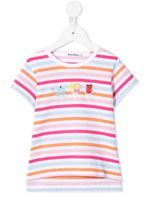 Familiar striped appliqué cotton T-shirt - Pink