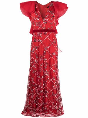 Parlor crystal-embellished ruffled gown - Red