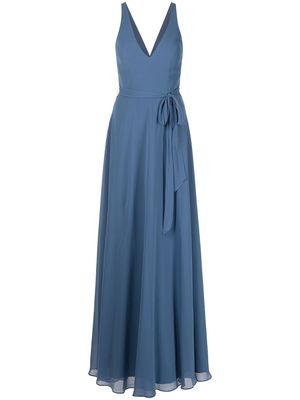 Marchesa Notte Bridesmaids V-neck tie-waist gown - Blue