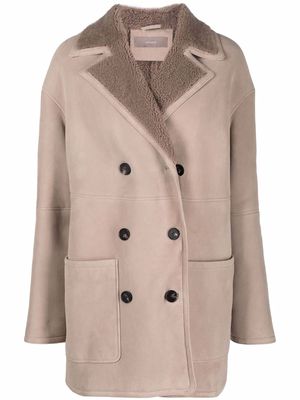 12 STOREEZ double-breasted shearling coat - Neutrals