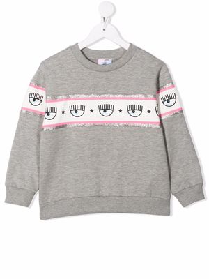Chiara Ferragni Kids Logomania-tape cotton sweatshirt - Grey