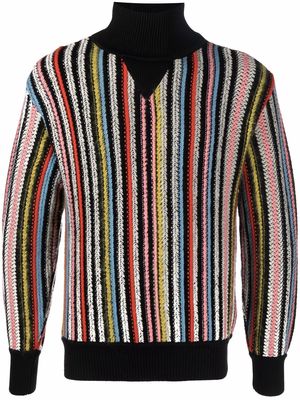 Salvatore Ferragamo stripe-pattern roll neck jumper - Black