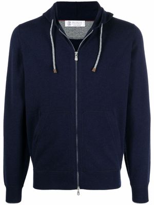 Brunello Cucinelli zip-up drawstring hoodie - Blue