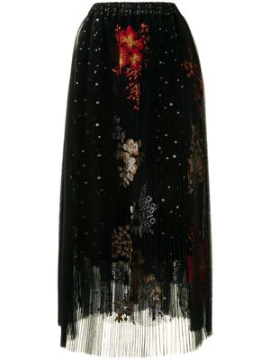 Biyan embroidered pleated midi skirt - Black