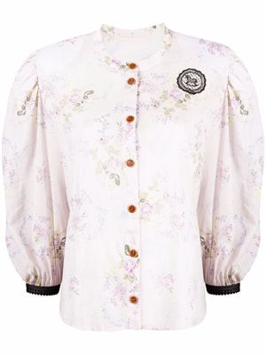 Ulyana Sergeenko floral-print collarless shirt - Pink