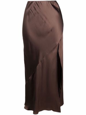 12 STOREEZ side-slit detail silk skirt - Brown