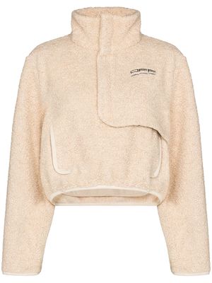 Off-White embroidered-logo shearling cropped jacket - Neutrals