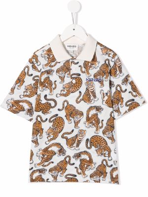 Kenzo Kids Tiger-print cotton polo shirt - White