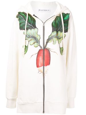 JW Anderson zip-fastening vegetable-print cotton hoodie - White