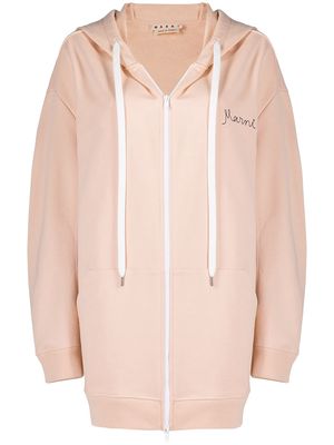 Marni logo-embroidered oversized zip-up hoodie - Pink