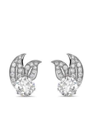 Pragnell Vintage 1911-1940 platinum Art Deco diamond leaf earrings - Silver