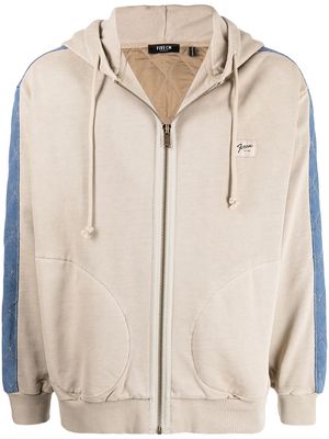 FIVE CM logo-patch zip-up hoodie - Brown