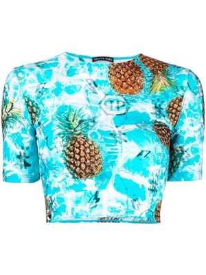 Philipp Plein Pineapple Skies short-sleeve cropped T-shirt - Blue