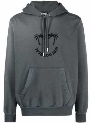 Diesel palm-embroidered hoodie - Grey