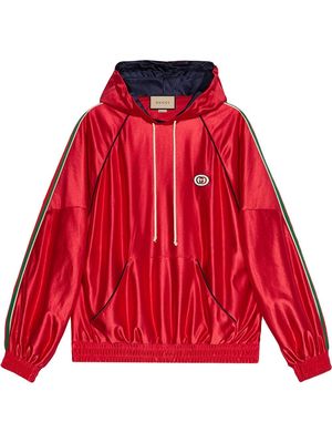 Gucci Web-stripe shiny jersey hoodie - Red
