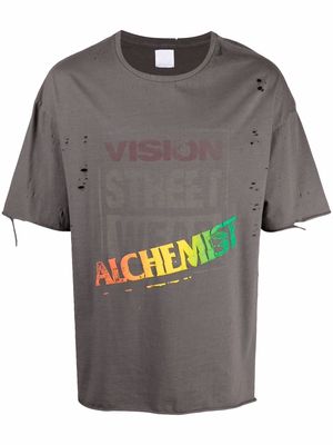 Alchemist distressed-effect logo-print T-shirt - Grey