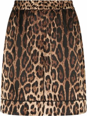 Dolce & Gabbana leopard-print silk shorts - Brown