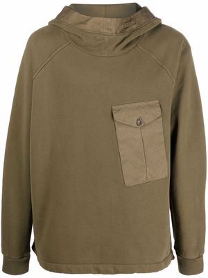 Ten C pocket-detail long-sleeve hoodie - Green