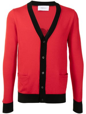 Ports V slogan-print knitted cardigan - Red