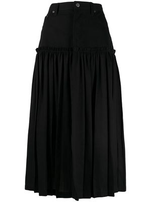 Y's pleated panel denim skirt - Black