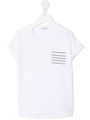 Brunello Cucinelli Kids striped pocket T-shirt - White