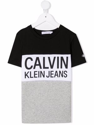 Calvin Klein Kids logo colour-block T_shirt - Black